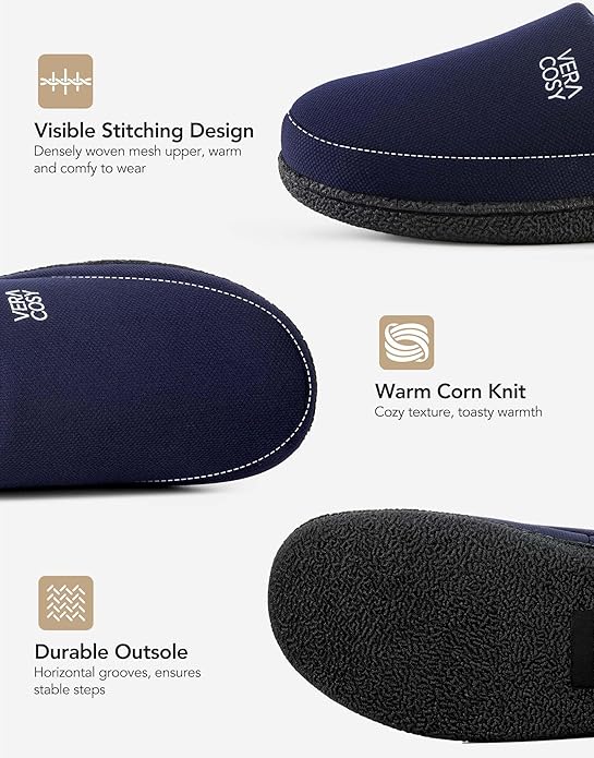 VeraCosy Men's Moccasin Slippers Comfy Soft Durable Slip-on Indoor Memory Foam House Shoes