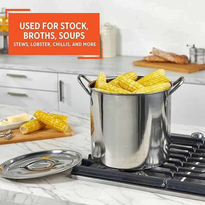 IMUSA 16 Qt Stainless Steel Stock Pot with Riveted Handles for Soups | Mirror-Polished Finish, Riveted Handles with Lid, Ideal for Soups and Stews