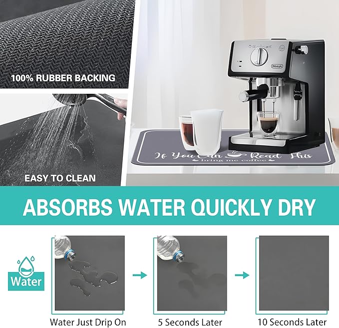 Coffee Bar Mat for Countertops 19inx12in,Absorbent Hide Stain Anti-Slip Cafe Bar Accessories Fit Under Coffee Machine Mat,dish drying mats for kitchen