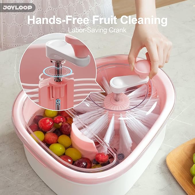 JOYMOOP Fruit Washer and Spinner with Brush, Large Cleaning Bowl for Fruits, Vegetables and Salad, Produce Scrubber