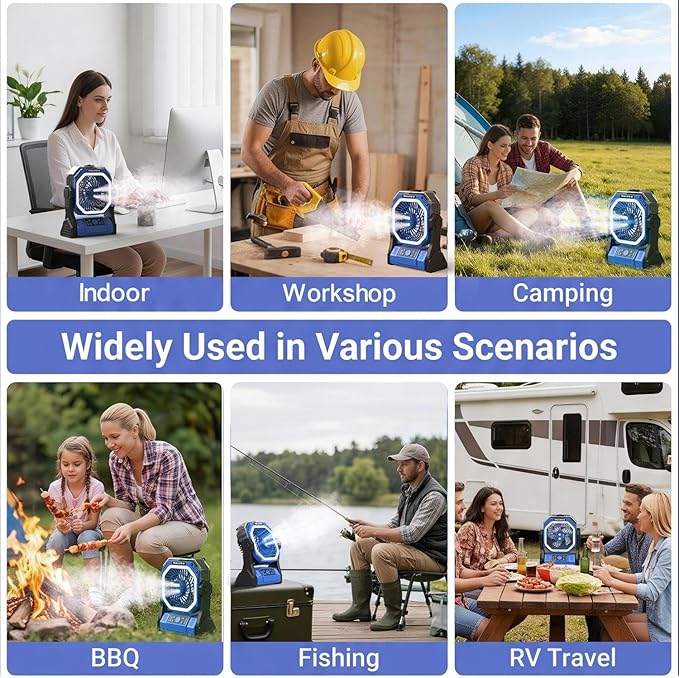 Portable Misting Fan with 20000mAh Battery, 350mL Instant Mist Spray, 270° Adjustable, 4 Speeds & 4 Timer, Rechargeable Water Mist Fan for Outdoor Camping Beach Patio Travel, Power Bank Function