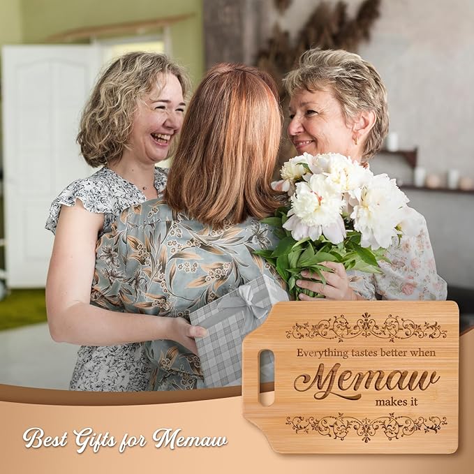 AceThrills Memaw Gifts, Memaw Mothers Day Gift for Memaw's Birthday Christmas- Engraved Bamboo Cutting Board 12.3"L × 8.7"W × 0.4"Th