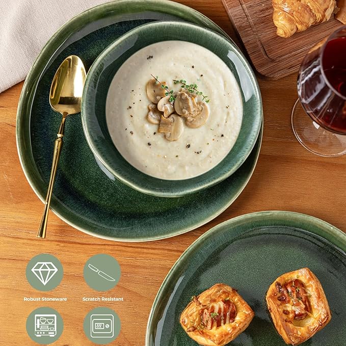 AmorArc Ceramic Dinnerware Sets,Handmade Reactive Glaze Stoneware Plates and Bowls Sets,Highly Scratch Resistant | Dishwasher & Microwave Safe Dishes Set,Service for 4 (12pc)