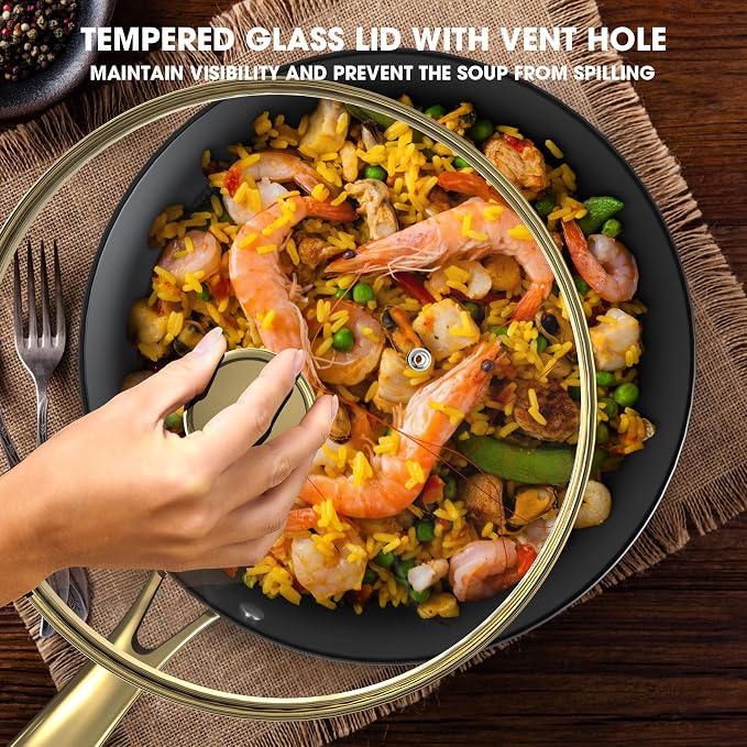 imarku Non Stick Frying Pans, 10 & 12 Inch Cast Iron Skillets with Lids, Frying Pan Set with Honeycomb Texture, Oven Safe & Induction Available, Best Gifts