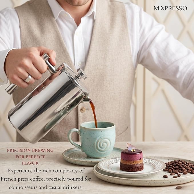Mixpresso Large Stainless Steel French Press Coffee Maker 50 Oz 1500ml, Double Wall Insulated French Press Stainless Steel, Easy Clean Tea Brewer, Easy Press Durable Metal Coffee Press