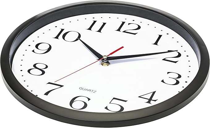 Bernhard Products Black Wall Clock Silent Non Ticking 12 Inch Quality Quartz Battery Operated Round Easy to Read Home/Office/Kitchen/Classroom/School Clocks