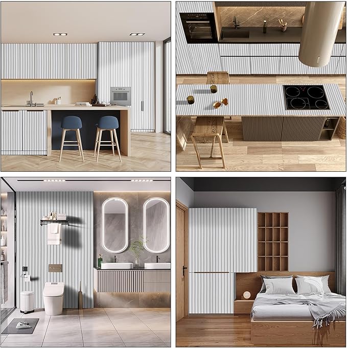 Wood Slat Peel and Stick Wallpaper - 17.5'' x 300'' Self-Adhesive Contact Paper for Walls, Wall Panel, Easy DIY Wall Decor (White)
