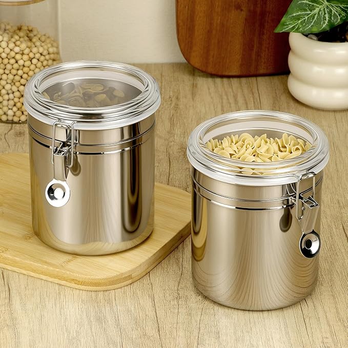 QWORK 52 fl oz Stainless Steel Airtight Canister, Kitchen Storage Canister for Flour Coffee Beans, 5" x 6"