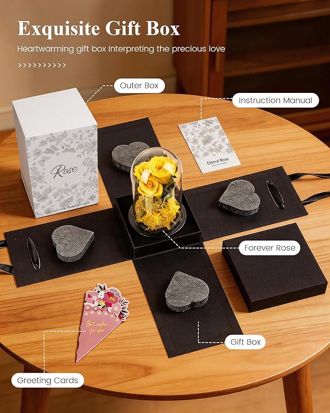 Agrul Mothers Day Flowers Roses Gifts for Mom,Forever Preserved Flower Rose in Glass Dome Fresh Flowers for Delivery Mothers Day Roses Gifts for Wife Women Mom Grandma from Daughter/Yellow Rose