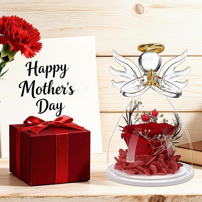 Mothers Day Mom Gifts for Mom,Fresh Flowers for Delivery,Birthday Gifts for Women Her,Preserved Flowers in Angel Figurines,Angel Gifts for Moms Mothers Day Grandma Wife Sister Valentines,Red