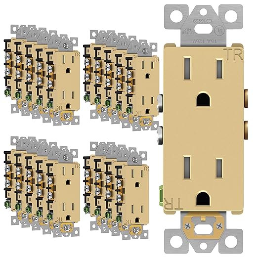 ENERLITES Elite Series Decorator Receptacle Outlet Child Safe Tamper-Resistant, Gloss Finish, Self-Grounding, 2-Pole, Residential Grade, 15A 125V, UL Listed, 61501-TR-GD-20PCS, Gold (20 Pack)