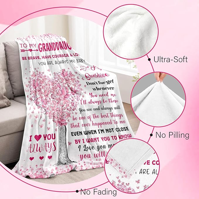 BAOERN Granddaughter Gifts from Grandma Grandpa - Mothers Day Blanket Gifts for Granddaughter - Granddaughters Birthday Gift - Gift for Teen Girls & Kids - to My Granddaughters Blanket 60"x80"