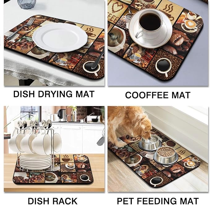 Coffee Mat 23inx15in, Anti-Slip & Waterproof Coffee Bar Accessories, Absorbent Hide Stain, Dish Drying Mat for Kitchen