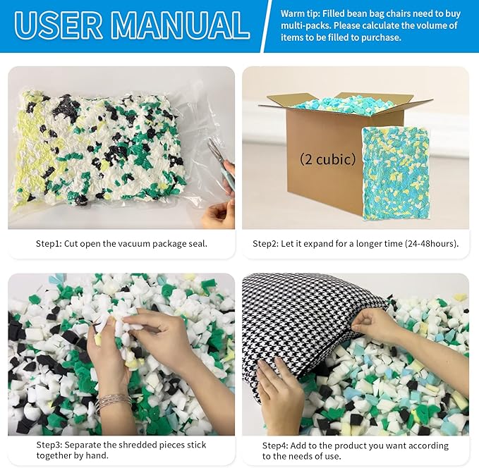 Shredded Memory Foam Filling 5lbs for Bean Bag Filler, Without Added Gel Particles, Premium Soft Refill and Great for Stuffing, Multi Color and Shape