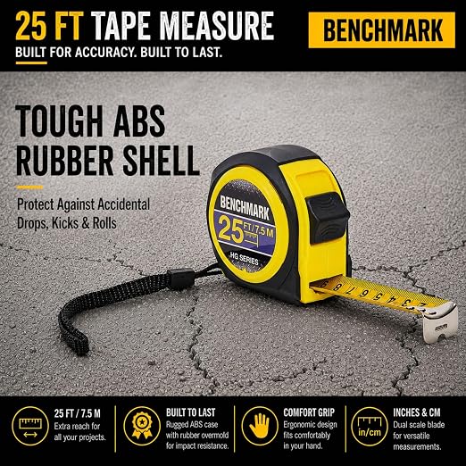 10 Pack - Tape Measures 25ft / 7.5m – Inch & Centimeter Marks. Rugged Outer Shell with Easy Grip Design - High Visibility Steel Tape - Thumb Lock - Autowind - Belt Clip – Retractable Measuring Tape