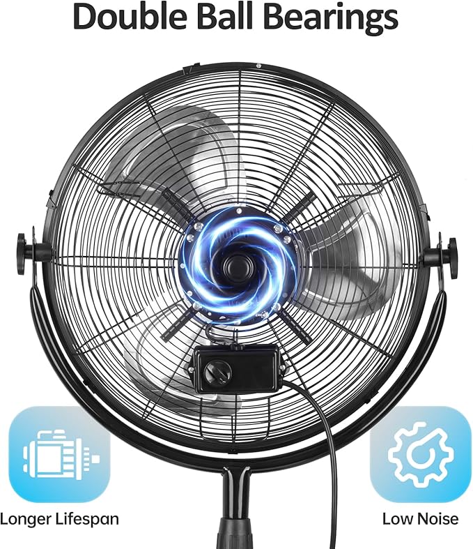 BEESTAR 18 Inch Heavy Duty High Velocity Pedestal Fan,Industrial Standing Fan with Adjustable Height and Tilt,3-Speed,Metal for Industrial, Commercial, Residential, Greenhouse,Black