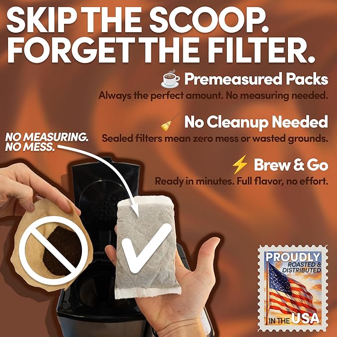 Ground Flavored Coffee In Filter Packs | Medium Roast Low Acid Mold Free Pouches | Sampler Packets | Salted Caramel Gourmet Powder Bags for 10-12 Cup Drip Maker | Highest Rated Individual Premeasured Coffee