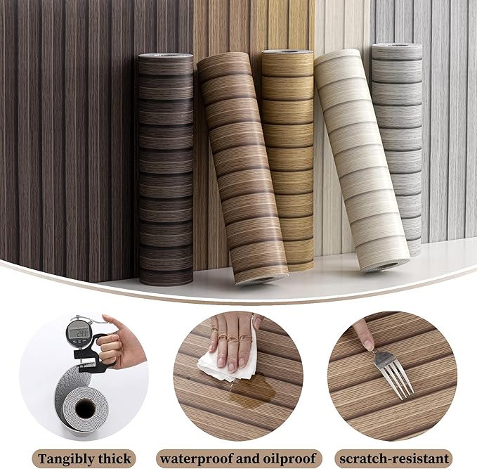 Peel and Stick PVC Slat Wall Panels, Wood Grain Self-Adhesive Soundproof Paneling, 3D Faux Wood Panels for Bedroom Bathroom Walls & Ceilings 118"x15.75"(Light Walnut,13Sq.ft)