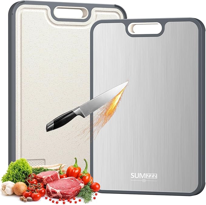 Sumzzz Titanium Cutting Board for Kitchen, Cutting Board Double Sided Food Grade, Pure Titanium/PP, Easy to Clean Large Size 16”×10”