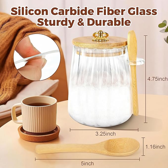 holoith Sugar Jar with Lid and Spoon,24oz Large Glass Spice Jars for Coffee Bar Decor Accessories Food Storage Containers Home Essentials