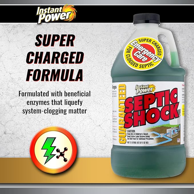 Instant Power Septic Shock - Septic Tank Treatment, Drain Cleaner Liquid Clog Remover for Septic Systems - 67.6 Fl Oz 1 Pack
