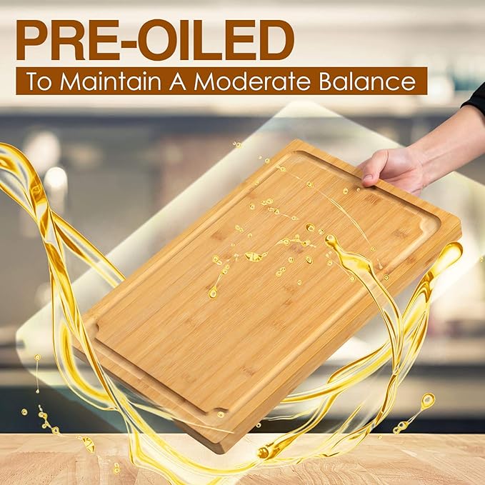 Extra Large Cutting Board, 17.6" Bamboo Cutting Boards for Kitchen with Juice Groove and Handles Kitchen Chopping Board for Meat Cheese board Heavy Duty Serving Tray, XL, Empune (Pack of 2)