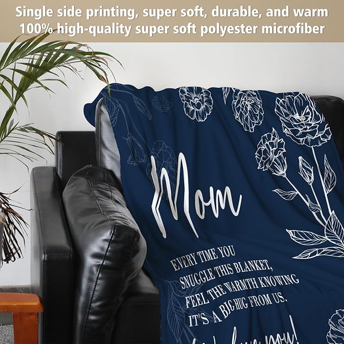 GiltGlimmer Gifts for Mom Mothers Day, Mom Birthday Gifts Blanket, Moms Gift for Women from Daughter Son, We Love You Present for Mother Mommy Christmas 80" x 60", Blue