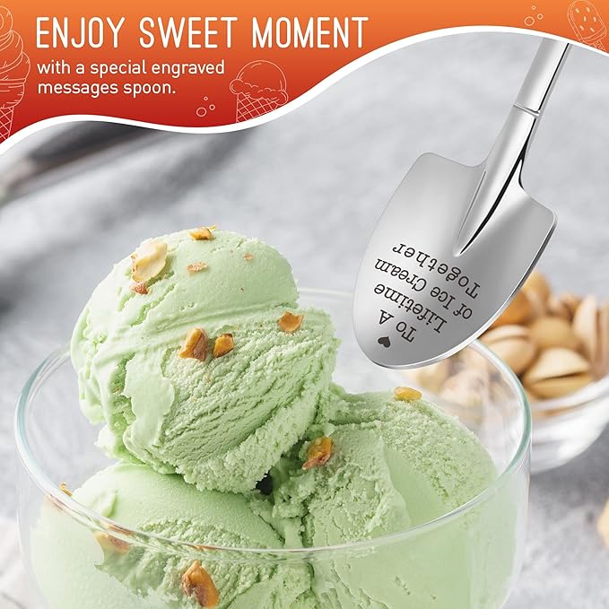 LEJIAJINW Engagement Gifts for Couples, Mr Mrs Wedding Engaged Gift for Newlywed Couple, His and Hers Ice Cream Shovel Spoon, Fiance Gifts for Him, Her, To A Lifetime of Ice Cream Together