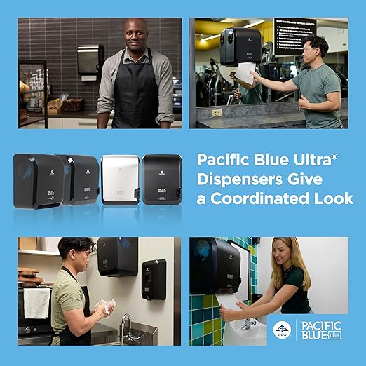 Pacific Blue Ultra 8" High-Capacity Automated Touchless Paper Towel Dispenser Starter Kit by GP PRO (Georgia-Pacific), Black Dispenser (59590) 1 White Towel Roll (26491)