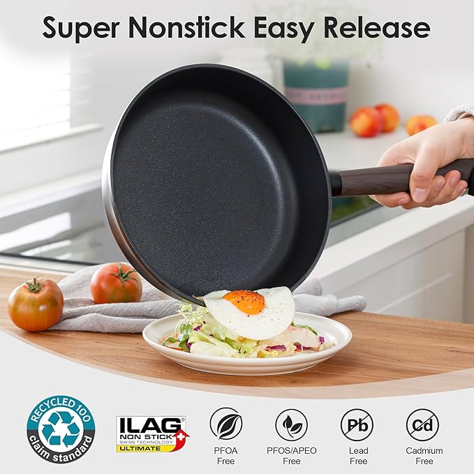SENSARTE 15Pcs Nonstick Cookware Set Pots and Pans Set Kitchen Cooking Frying Pans with Stay-cool Handle, Dishwasher Safe, Induction Compatible, PFOA/PFOS Free, Black