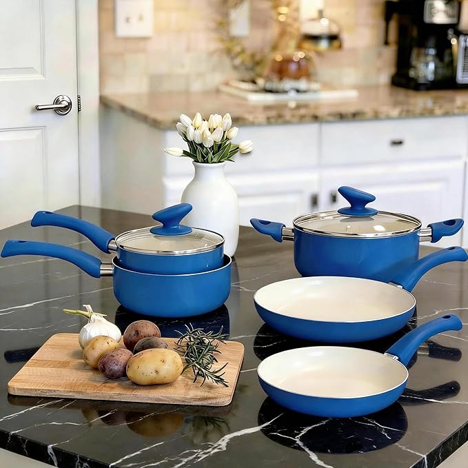 12-Piece Pots and Pans Set Nonstick, Ceramic Cookware Set with Stay-Cool Bakelite Handles, Non-Toxic Induction Cooking Set, Cobalt Blue Kitchen Essentials, PFOA & PTFE Free