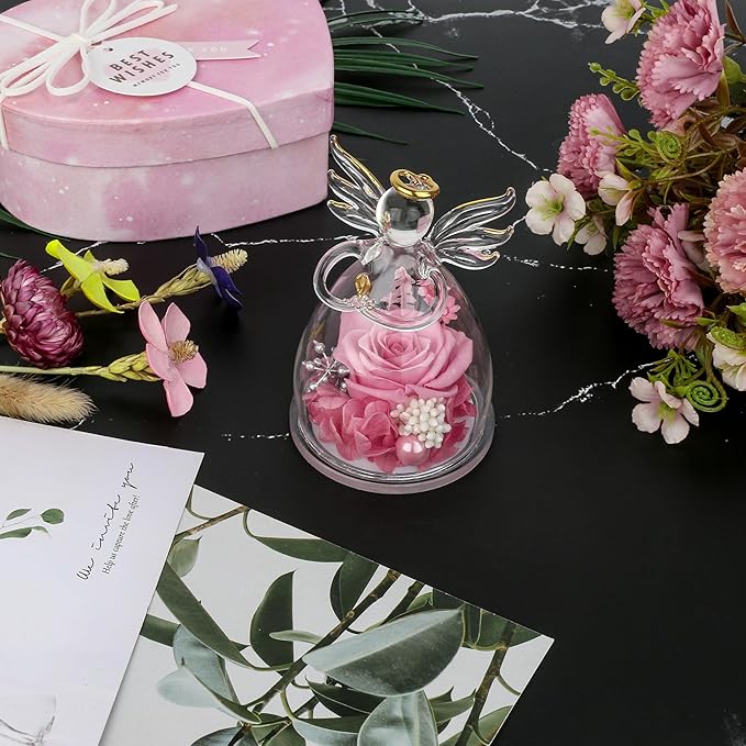 Mothers Day Mom Gifts for Mom,Fresh Flowers for Delivery,Birthday Gifts for Women Her,Preserved Flowers in Angel Figurines,Angel Gifts for Moms Mothers Day Grandma Wife Sister Valentines,Pink