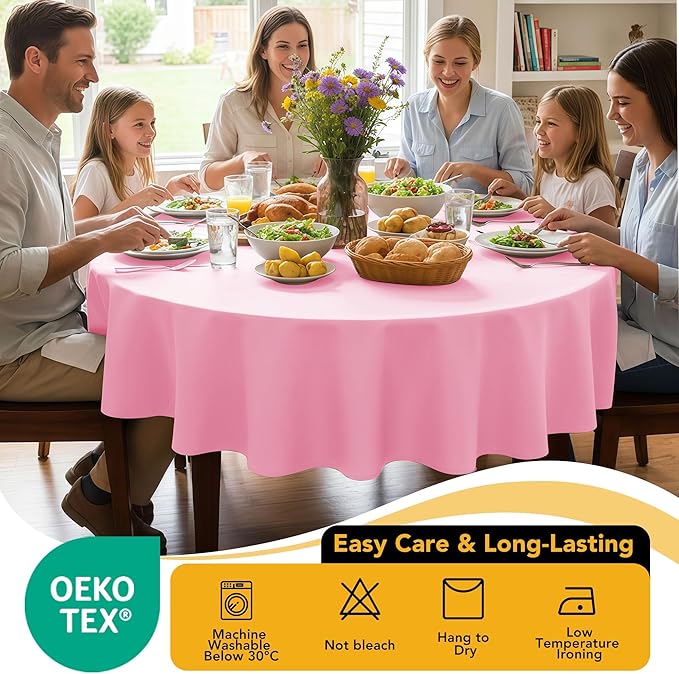 10-Pack Pink Round Tablecloths, 90 Inches, Stain-Resistant Polyester for 4-5 Ft Round Tables - Washable Table Covers for Weddings, Banquets, Birthday Parties, Events