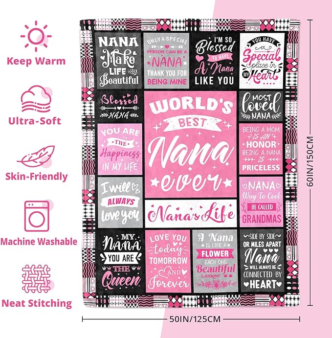 Mothers Day Birthday Gifts for Nana from Granddaughter - World's Best Nana Ever Gifts on Christmas Birthday from Grandkids - Gift for Grandma from Grandchildren - Nanas Life Blanket 50"x60"