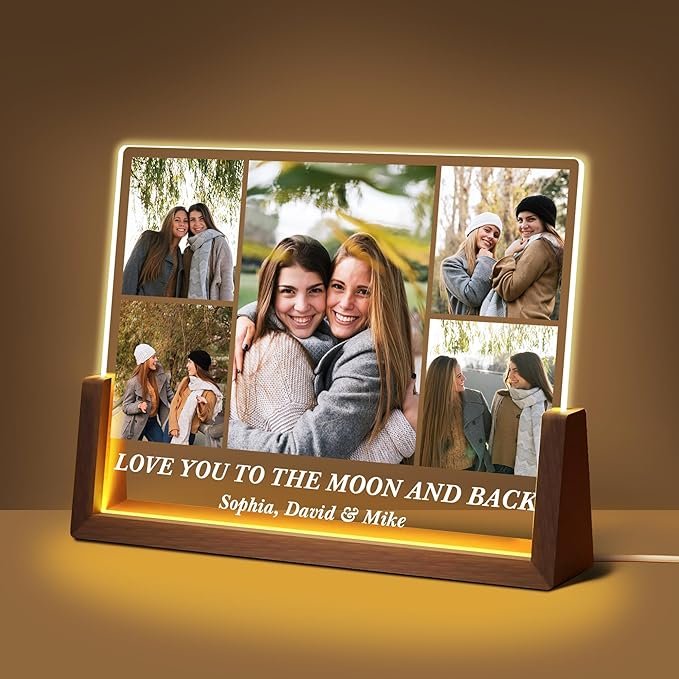 Personalized Best Friend Birthday Gifts, Friendship Gifts For Women, Custom Acrylic Plaque Night Light With Picture Frame, Customized Long Distance BFF Besties Soul Sister Christmas Gift