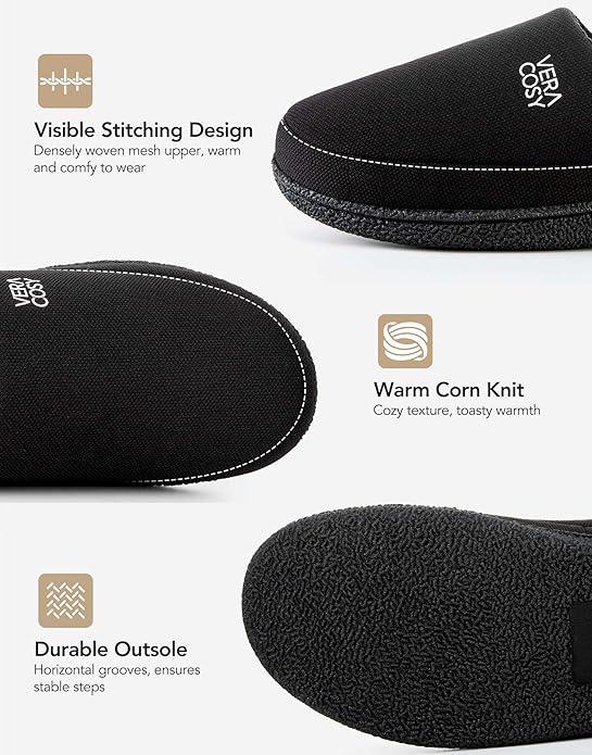 VeraCosy Men's Moccasin Slippers Comfy Soft Durable Slip-on Indoor Memory Foam House Shoes