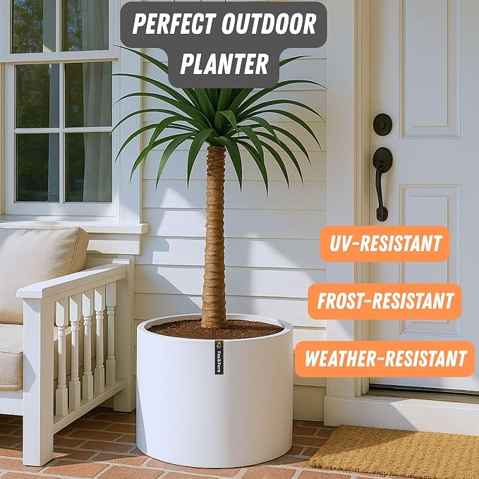 Fox & Fern Large Indoor Planter, Modern Large Plant Pot for Indoor or Outdoor, UV and Frost Resistant - 18.7 Inch, Matte White Flower Pot with Drainage Plug, Lightweight
