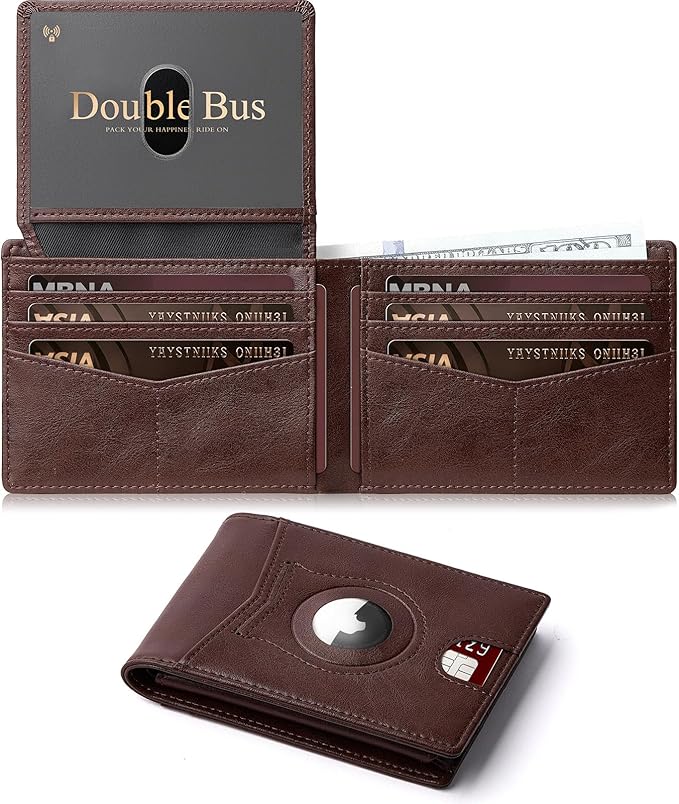 Wallet for Men Slim RFID Blocking Bifold Carbon Fiber,Minimalist Small Compact Front Pocket Credit Card Holder,Thin Mens Leather Wallets Smart Security With 2 ID windows 1 Cash (Oil Wax Brown)