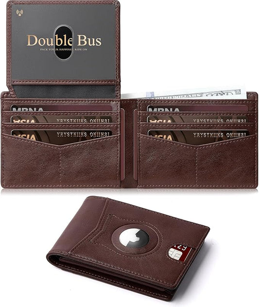 Wallet for Men Slim RFID Blocking Bifold Carbon Fiber,Minimalist Small Compact Front Pocket Credit Card Holder,Thin Mens Leather Wallets Smart Security With 2 ID windows 1 Cash (Oil Wax Brown)