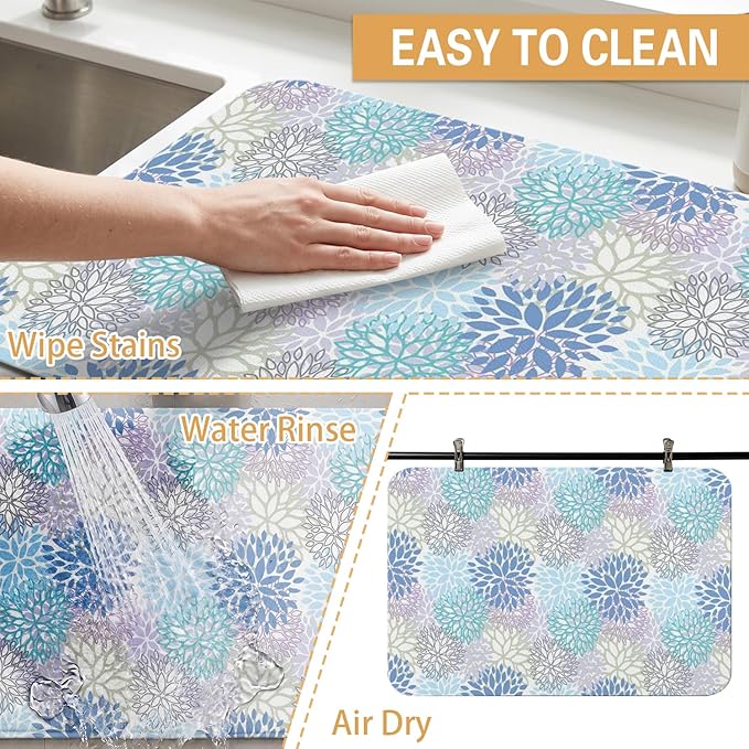 Kitchen Countertop Dish Drying Mat,Super Absorbent Coffee Bar Mat for Maker Espresso Machine, Anti-Slip Accessories for Kitchen Countertops 23x15 Inch