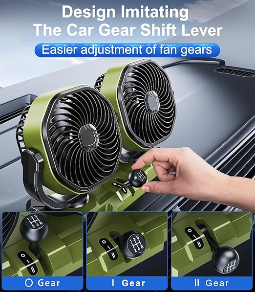 Dual Head Car Cooling Fan for Dashboard, DC 5V USB / 12V / 24V Universal Cigarette Lighter Plug Car Fans That Blow Cold Air Cooler for Vehicles Sedan Suv Rv Van Truck Utv Tractor Cab without AC