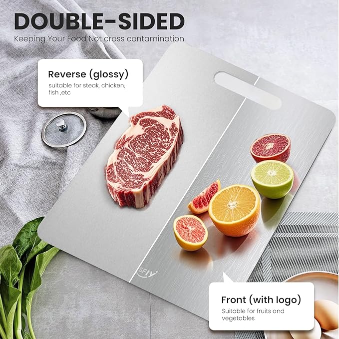 2 Pack Titanium Cutting Board - 100% Pure Titanium Cutting Boards For Kitche,Easy to clean, Double-sided food-grade Cutting Board For Cutting Meats, Fruits And Vegetables (15.12 * 11.11)