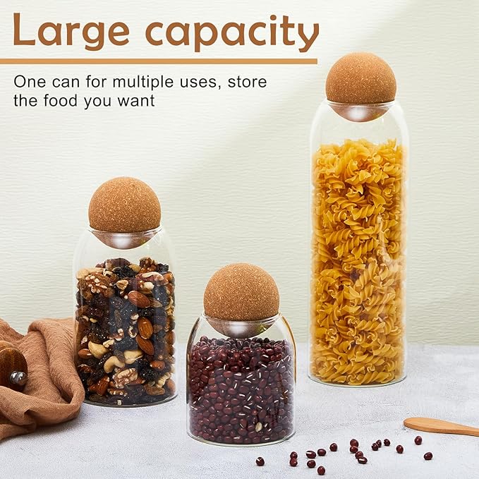 Suclain 6 Pcs Glass Jars with Cork Ball Lid Farmhouse Kitchen Canisters Coffee Bar Countertop Container Rustic Storage Jars for Bean Nut Sugar Coffee Tea Organizer Housewarming Gift (40/25/17oz)