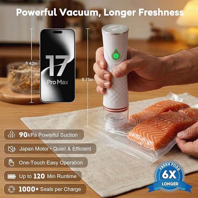 Compact Vacuum Sealer with 30 3rd-Gen Upgraded Reusable High Seal Bags, Powerful Handheld Vacuum Sealer Machine, Keeps Food Fresh Up to 6X Longer, Portable Meal Saver, Seal Meal Saver