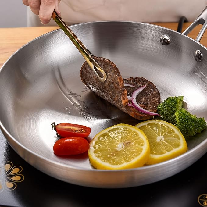 LOLYKITCH 8.5-10-12 Inch Tri-ply Stainless Steel Frying Pans Set of 3,Skillets,Induction Cookware Set,Oven and Dishwasher Safe,Detachable Handle