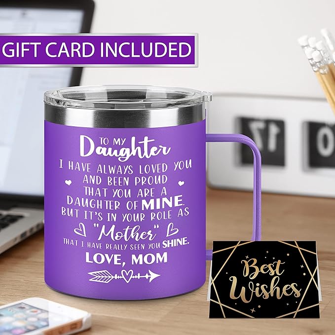 Hexagram Mothers Day Gifts for Daughter, 14oz Mug, Daughter Gift from Mom, Gift for Daughters from Mothers Day, 18/8 Stainless Steel Mug