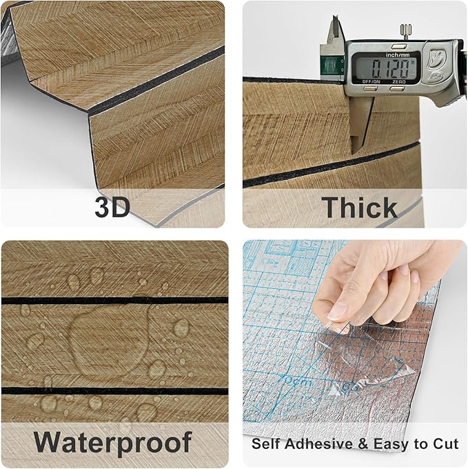 Brown Wood Panels for Wall 3D Wood Slat Wall Panel Acoustic Faux Wooden Slat Wallpaper Self Adhesive Herringbone Shiplap Peel and Stick Wallpaper for Bedroom Living Room Entrance Hall Decor