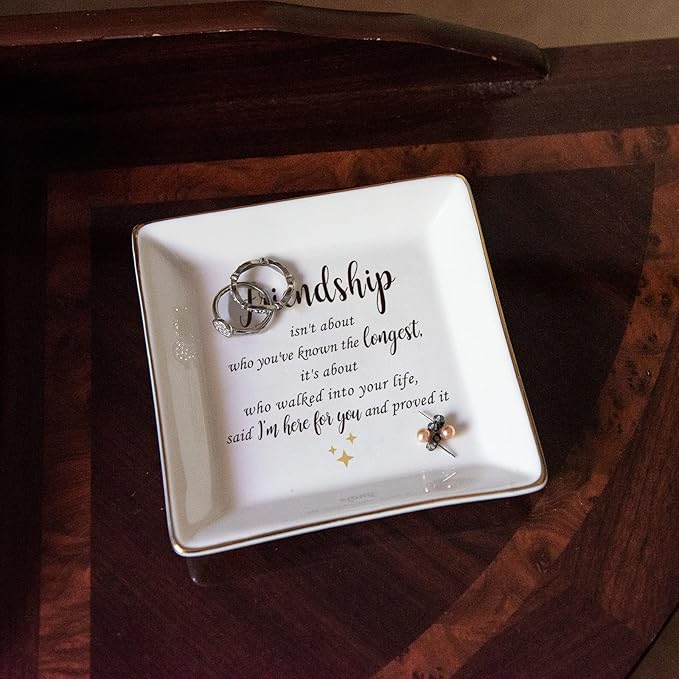 HOME SMILE Friendship Ring Dish　Decorative Tray-Friendship is not about who you've known the longest-Birthday Day Gifts for Betie,BFF-Sentimental Inspirational Gift for Cheer Up Women,Her