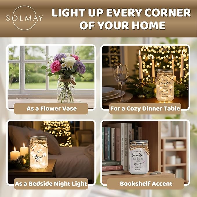 SOLMAY Unique Daughter Gifts from Mom, Mother Daughters Gift & Birthday Gifts for Daughter Adult, Easter Gift for Daughters, Mason Jar Light Keepsake