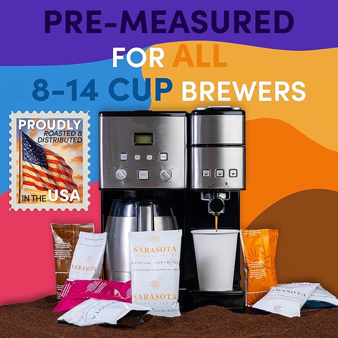 Coffee Variety Pack – Medium, Dark, Decaf & Flavored Ground, 1.75oz Bulk Packs for 12-Cup Drip Coffee Makers, Gourmet Low-Acid Assorted Gift Sampler, 100 Count